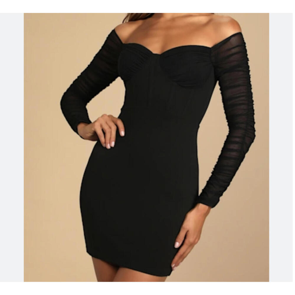 LULUS black bound to be bold off the shoulder mini dress sz M